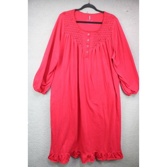 Serenada Long Red Fleece Nightgown-Size 2X-Pockets - Picture 1 of 9